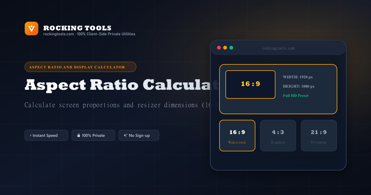 Aspect Ratio and Crop Calculator showing standard resolution ratios