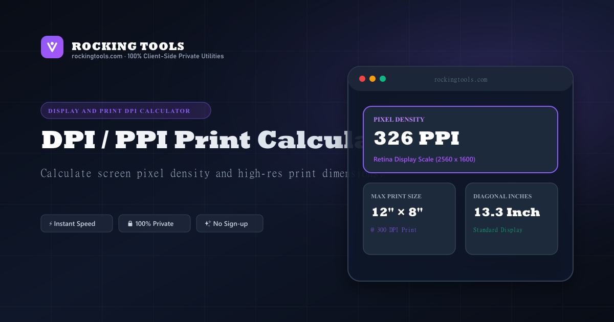 DPI and PPI print size calculator showing pixel dimensions and print resolution